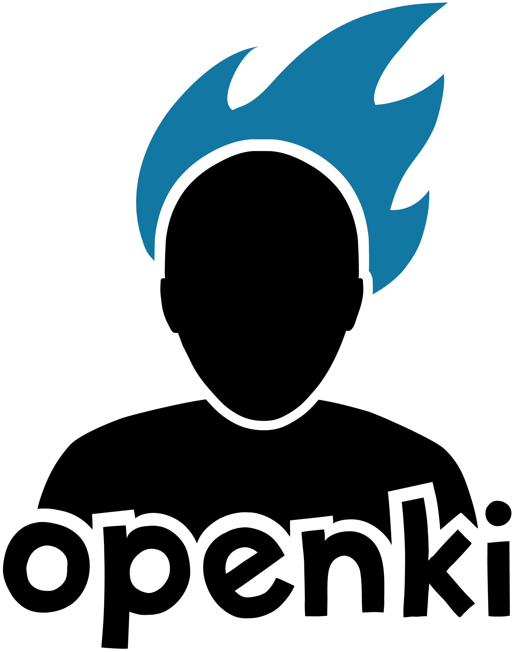 Openki Logo: A black head with blue flames as hair